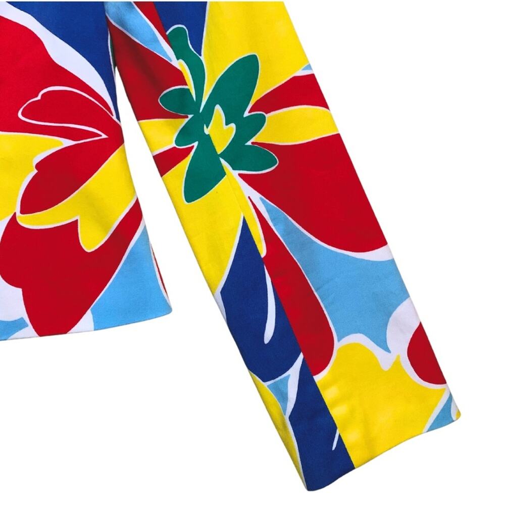 David Meister Red Blue Yellow Bold Colorful Floral Jacket 8 Vintage Art to Wear - Picture 2 of 11